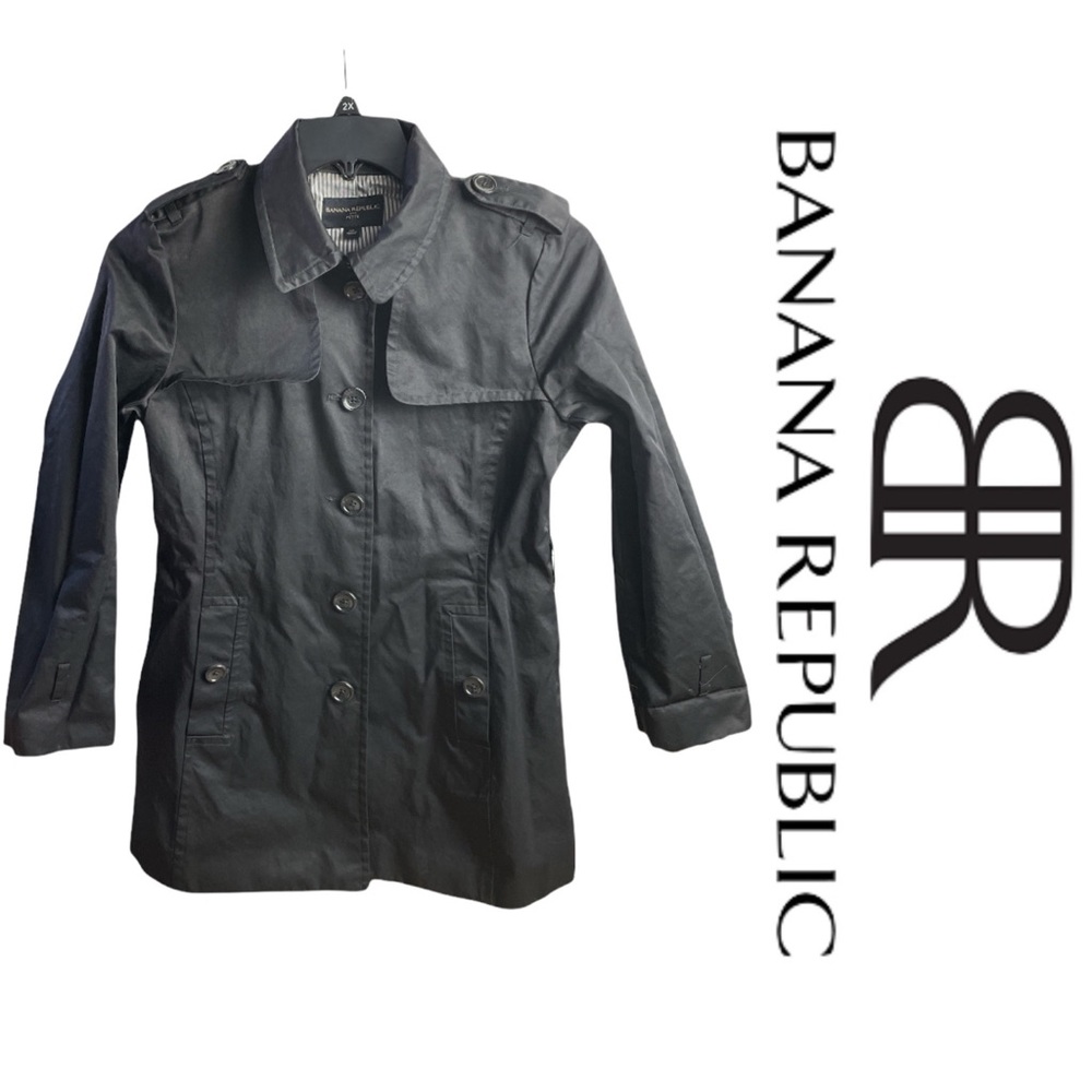Women’s Banana Republic Petite Black Trench Coat Size Medium